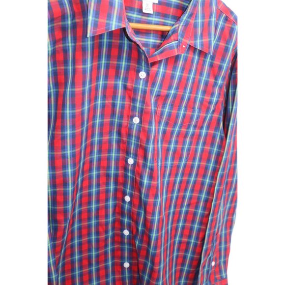 L.L.Bean Mens Wrinkle Free Plaid Long Sleeve Shirt M Red/Blue Check Cottagecore - Picture 9 of 9